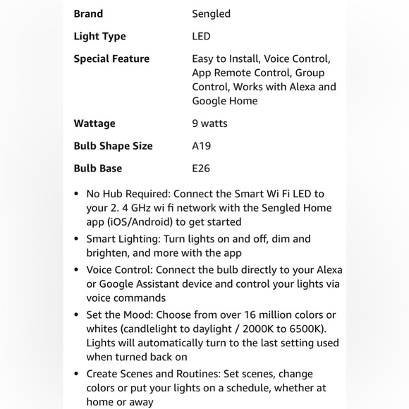 NWT Matter Sengled Smart WiFi Color Changing Light Bulb Dimming Soft White - Picture 12 of 17